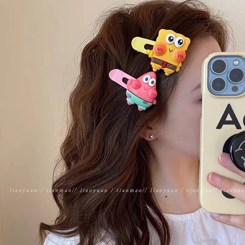 Spongebob squarepants phim hoạt hình kẹp tóc cô gái dễ thương tóc gãy tóc mái kẹp phụ kiện tóc thời trang