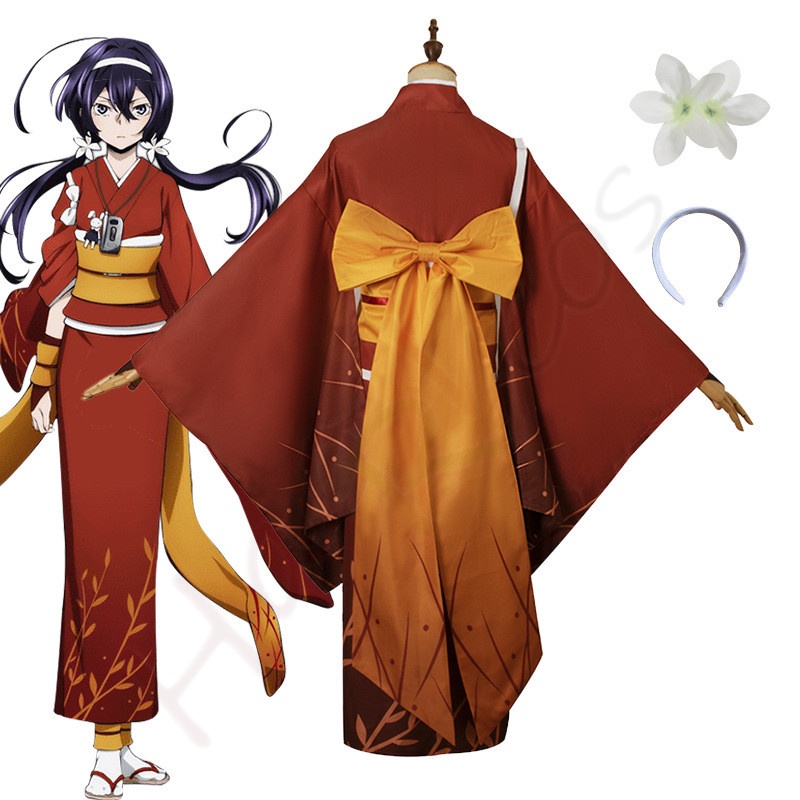Anime bungo stray dogs lzumi kyouka yaksha shirayuki cosplay trang phục phụ nữ người lớn yukata kimono geta bộ tóc giả halloween party set