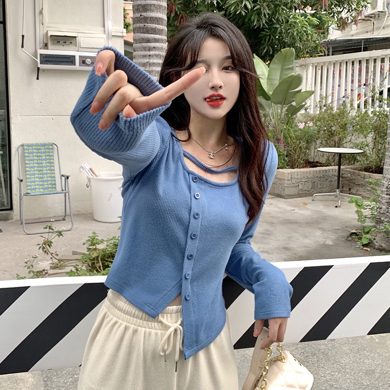 Junnovgal Áo Tay Dài Dáng Ôm Cài Khóa Thời Trang 2023 Gợi Cảm Dành Cho Bạn Nữ