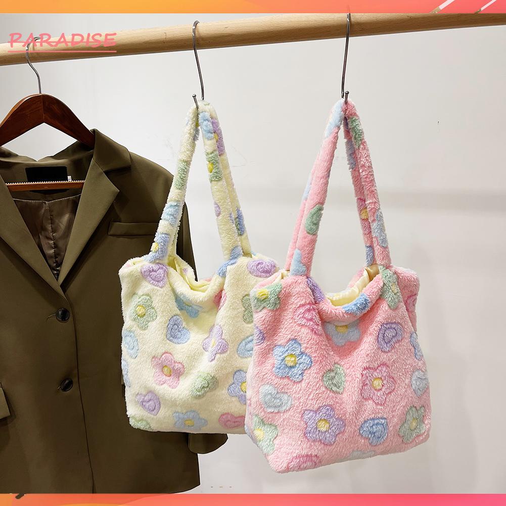 Túi Xách Đeo Vai Bằng Vải Lông Họa Tiết Kẻ Sọc Thời Trang Mùa Đông Có Tay C