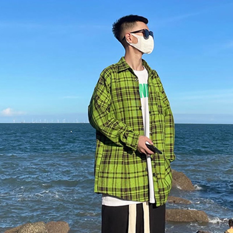 Phong cách vintage|Nam giới retro kẻ sọc hàng đầu đơn giản lỏng tay áo dài thiết kế in chữ chất lượng cao hàng đầu