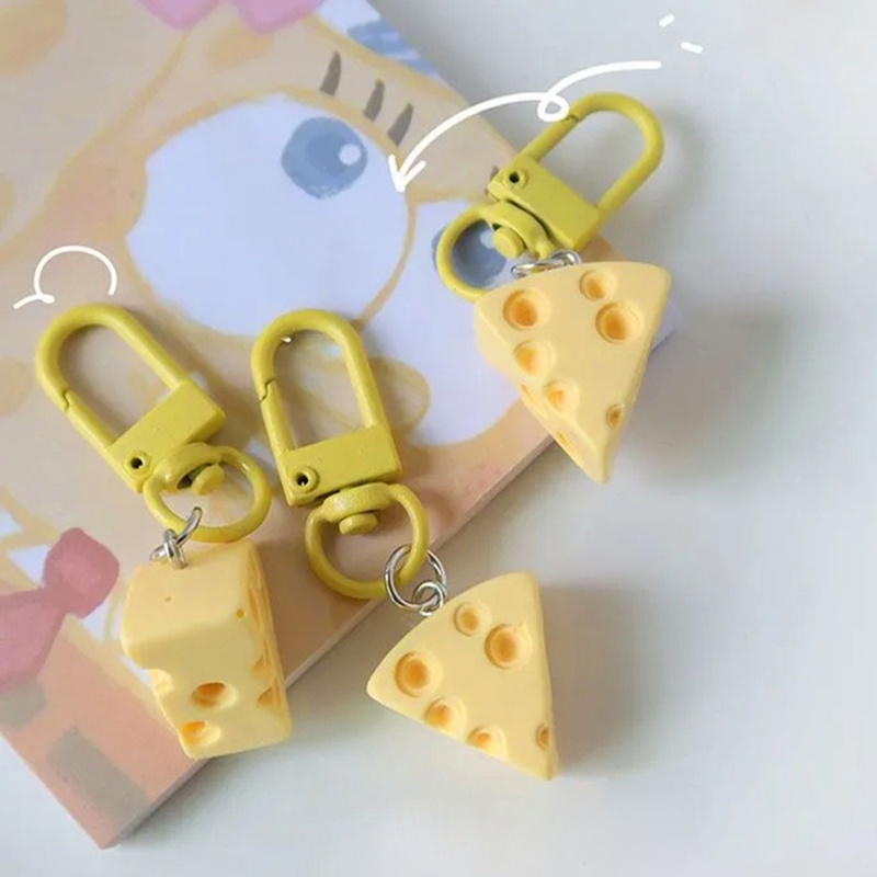 Dễ thương cheese keychain cream cheese block keyring creative headphone case mặt dây chuyền