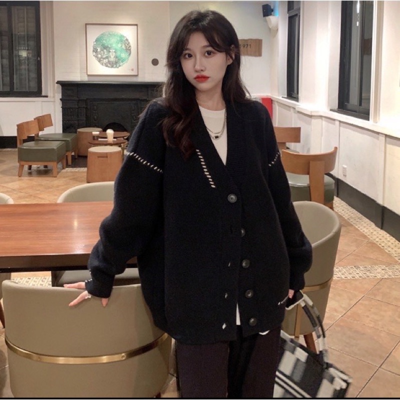 Áo Khoác Cardigan Nét Đứt Đen/Trắng Form Rộng Nam Nữ BY JOLIE