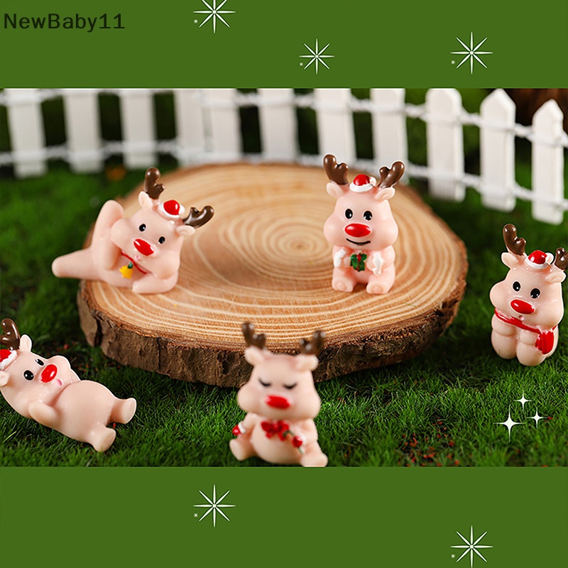 Newbaby phim hoạt hình dễ thương nhựa giáng sinh elk trang trí nhà trang trí cảnh quan thu nhỏ tượng nhỏ đồ trang trí.