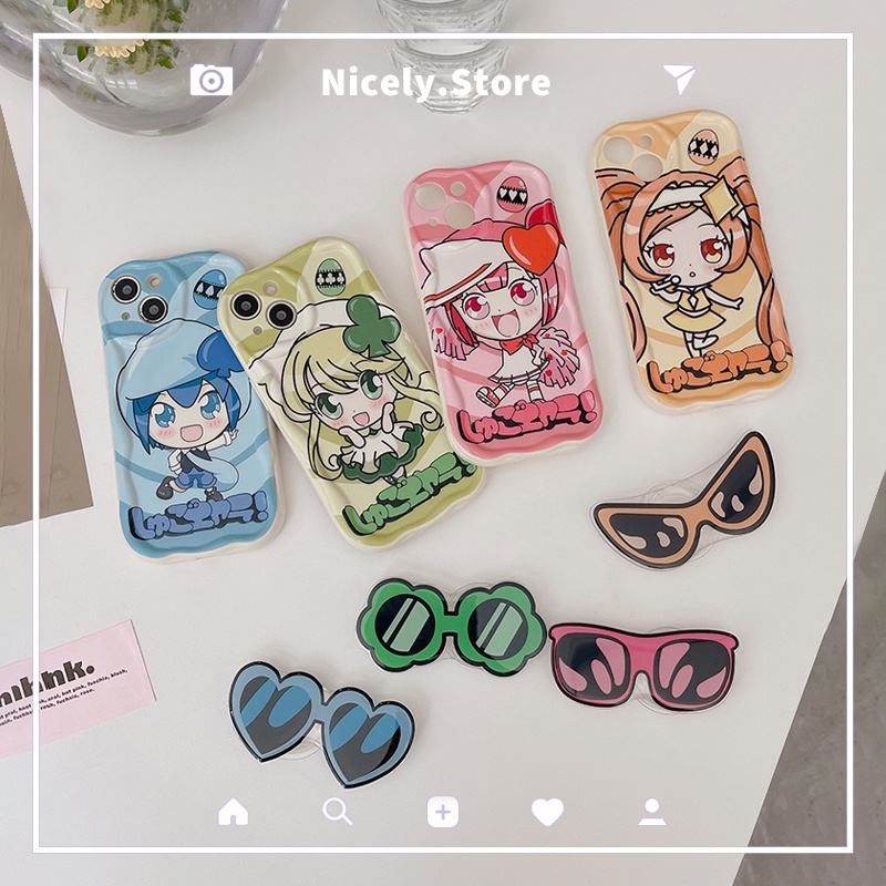 Cartoon shugo chara cô gái dễ thương giá đỡ kính râm bao đựng điện thoại tương thích cho iphone 14 13 12 11 pro max bảo hiểm đầy đủ vỏ chống sốc