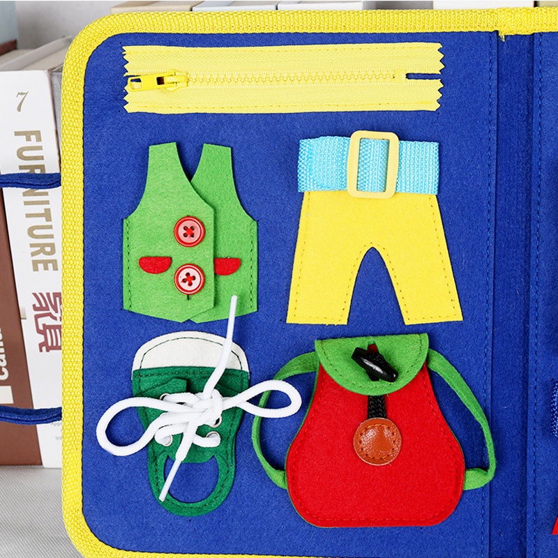 Trẻ em montessori busy board toy kids felt dressing learning life skills đồ chơi giáo dục sớm