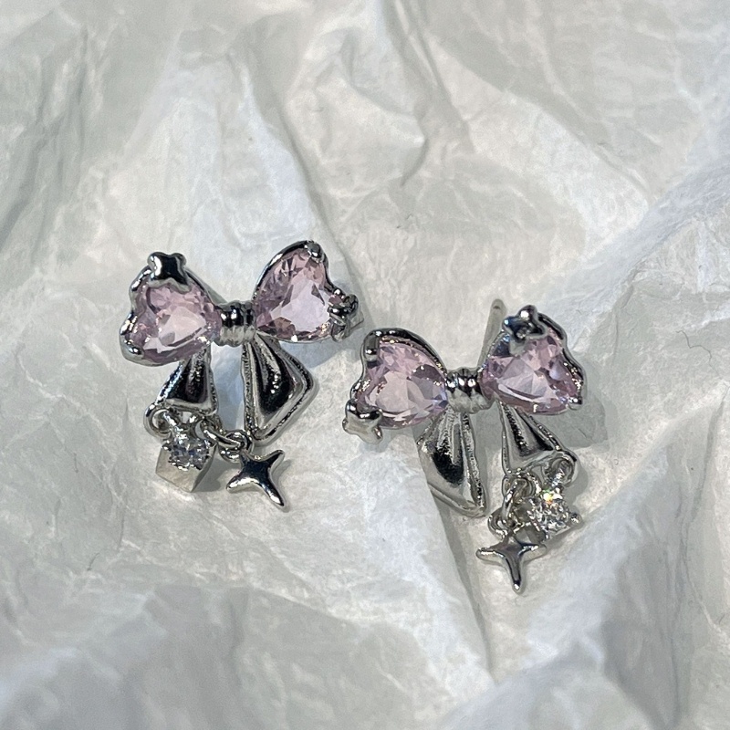 Đôi Bông Tai Hình Nơ Đính Đá zircon Thời Trang Mùa Thu