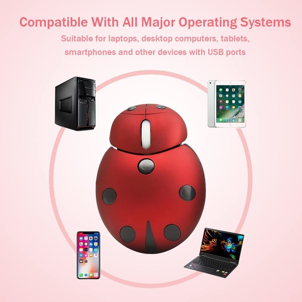 Chuột không dây 2.4g di động mini hoạt hình động vật bọ rùa hình dạng 3000dpi Chuột không dây di động với bộ thu usb cho pc mac máy tính xách tay máy tính xách tay