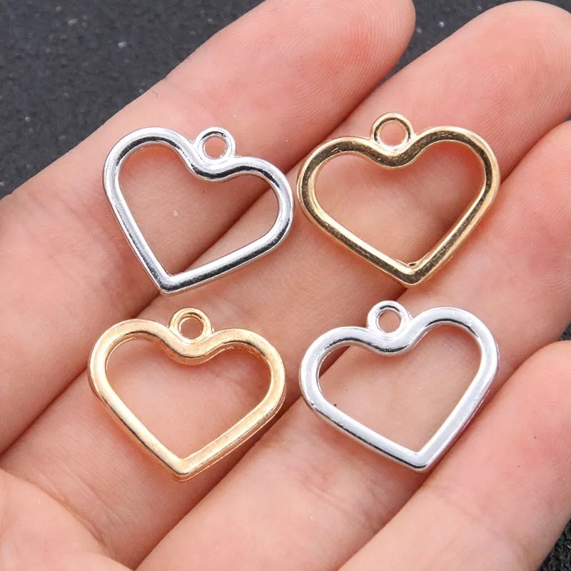 50 chiếc / gói 14 * 11mm mặt dây chuyền tự làm hợp kim kim loại vòng cổ đơn giản vòng tay vòng chân bông tai đánh dấu hình học hình trái tim thời trang bùa rỗng đồ trang sức màu vàng / bạc