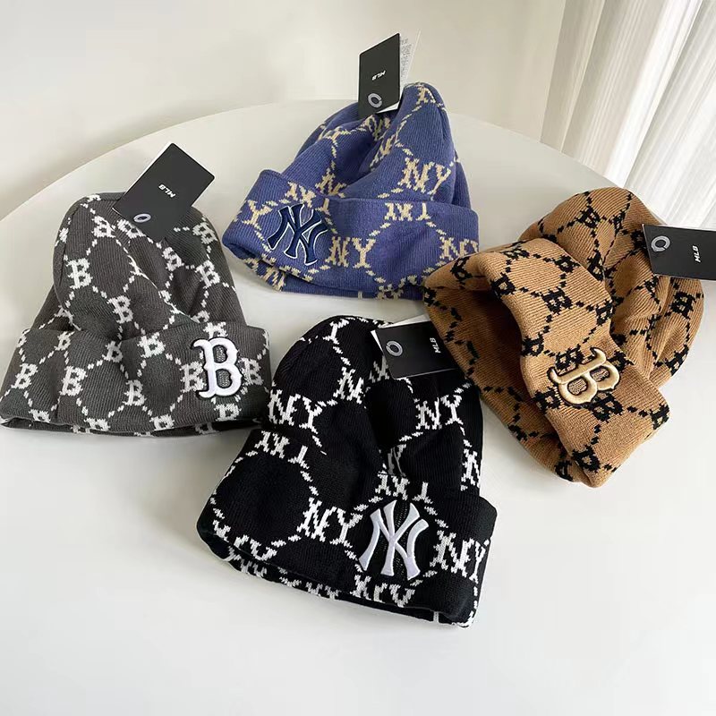 Thời trang mùa đông phụ nữ đàn ông ny b beanies mũ dệt kim mùa thu nữ mũ bonnet unisex mũ ấm