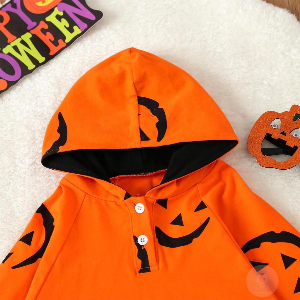 Áo Choàng Liền Quần laa6-Trong-Một In Hình Bí Ngô halloween Cho Bé
