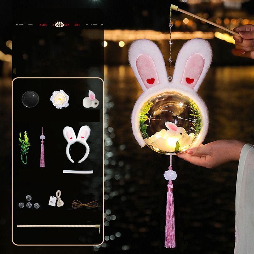 Elmer1 Lồng Đèn Thỏ May Mắn Thủ Công Phát Sáng Phong Cách Trung Hoa