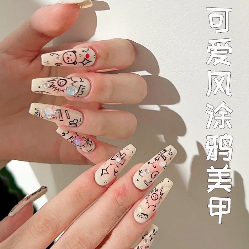 Miếng dán móng tay STZPRONAIL thiết kế graffiti hoạt hình xinh xắn đơn giản
