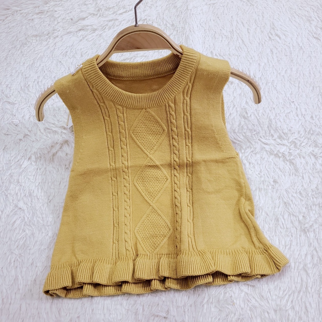 Áo gile len cổ tròn chui đầu mùa đông hàng quảng châu len mịn mềm đẹp cho bé gái 7-13kg 2865