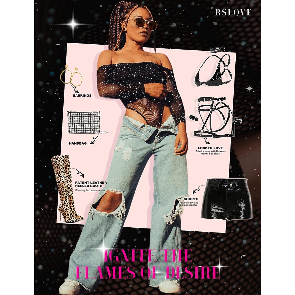 Phụ nữ đồ lót lưới cá bodysuit lấp lánh rhinestone sexy mesh teddy đồ lót