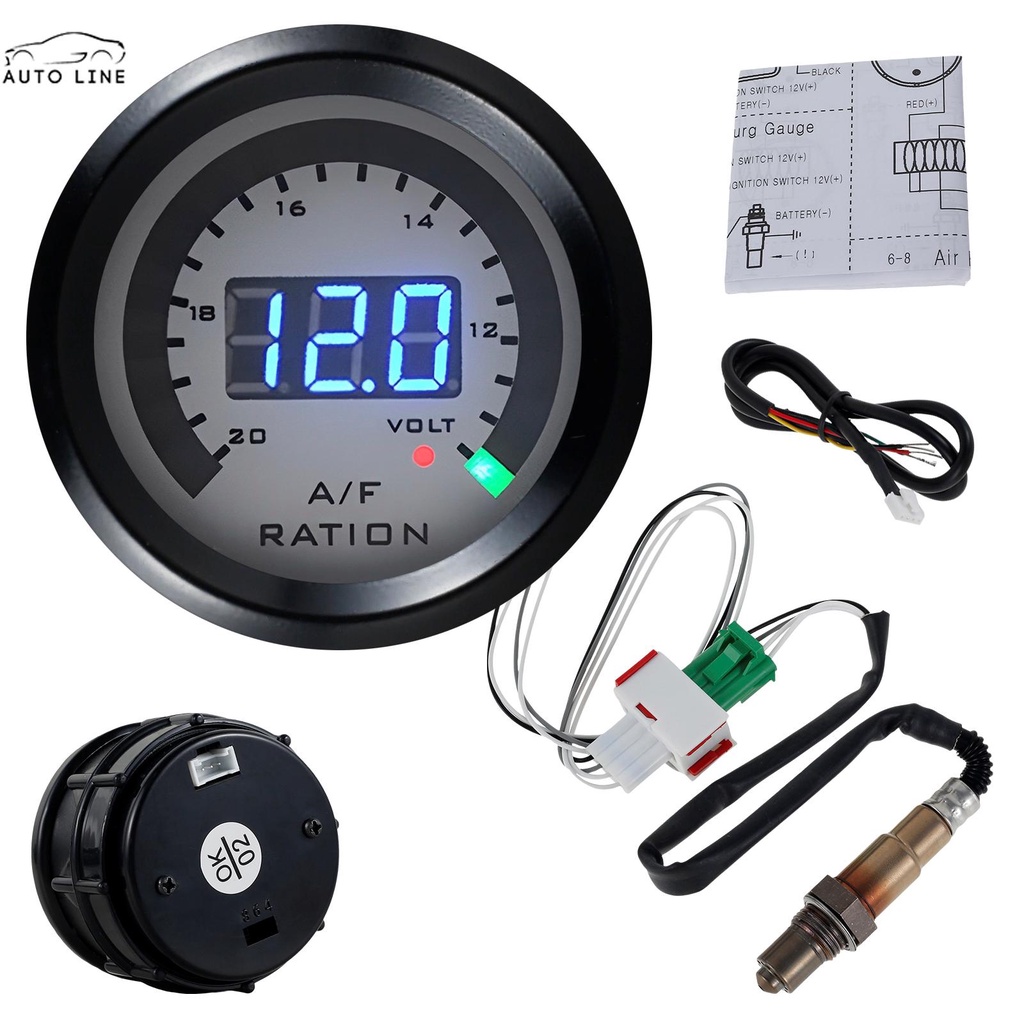 Máy đo tỷ lệ nhiên liệu không khí 52mm / 2inch 12v bộ đo afr chính xác với cảm biến oxy o2 volmeter xe hơi kỹ thuật số shopcyc1515