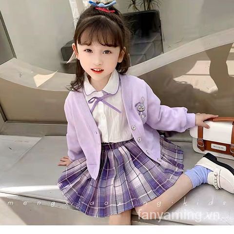 Three-piece suit fashion jacket shirt dệt kim two-piece suit cardigan pleated skirt preppy style girl suit spring style 2022 ca07