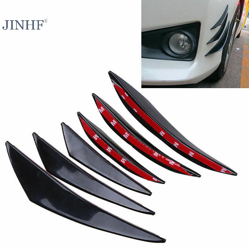 Jinhf 6pcs bộ đệm phía trước xe hơi bộ chia đôi vây thân cánh lướt gió canards refit gloss black hot