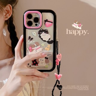 Phim Hoạt Hình Nhỏ Động Vật Điện Thoại Trong Suốt Cứng Acrylic Vỏ Khung Camera Màu Hồng Có Dây Đeo Chống Mất Bướm 3D Cho Iphone 16 X XR XS 11 12 13 14 PLUS PRO MAX