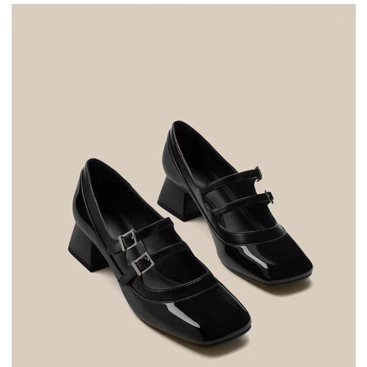 Ngón chân vuông mid-heel giày nữ dây đeo phẳng gót dày giày gót chuyên nghiệp