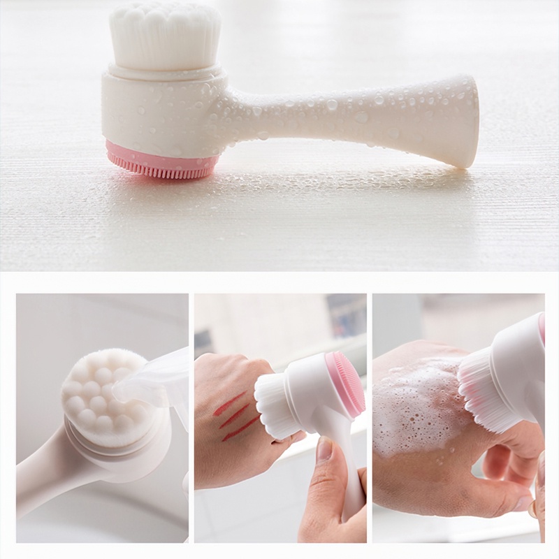 Cọ massage rửa mặt 2 đầu 3D silicon, Làm sạch da mặt nhạy cảm, Massage mặt nhẹ nhàng-MCKES
