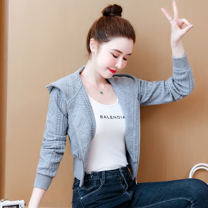 Áo Khoác sweater Ngắn Có Mũ Trùm Phối Khóa Kéo Thời Trang Thu Đông 2023