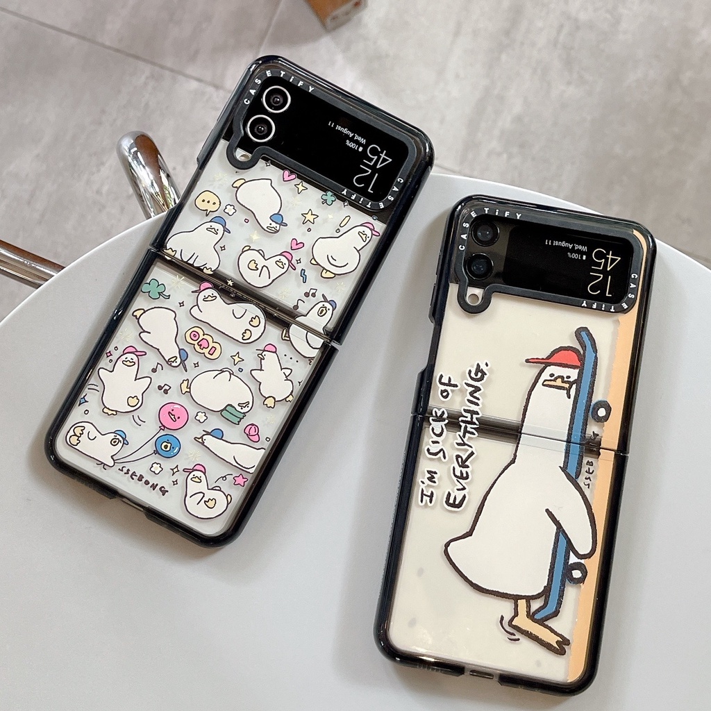Ốp lưng lazy duck casetify clear phone case cho samsung galaxy z Flip 3 4 5, tpu soft cover