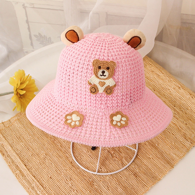 Mũ Tai Bèo Chống Nắng Thêu Họa Tiết Gấu Hoạt Hình Đáng Yêu Cho Bé