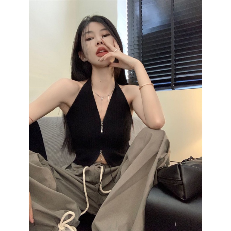 Áo Hai Dây Cổ Chữ v Màu Đen Thời Trang Mùa Hè Quyến Rũ Cho Nữ