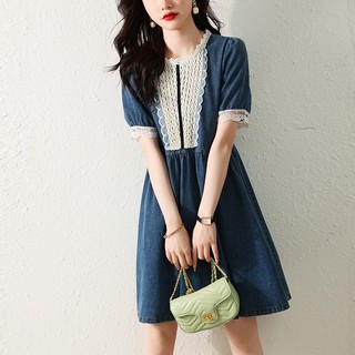 Đầm Denim Phối Ren Che Bụng Phong Cách Thời Trang Phương Tây Mới 2023