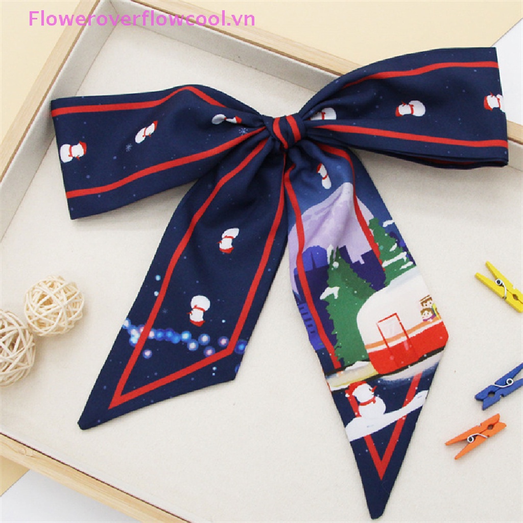 Fofc Khăn Quàng Cổ Thắt Nơ Bằng Lụa In Họa Tiết Giáng Sinh Thời Trang Cho Nữ