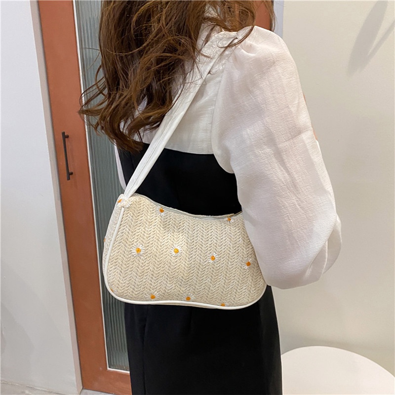 Túi Xách Đan Rơm Đính Hoa Cúc Thời Trang Cho Nữ