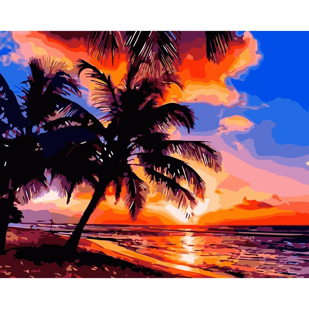 Tranh Sơn Dầu Trang Trí Hình Hoàng Hôn Và Bãi Biển 21239 40x50cm