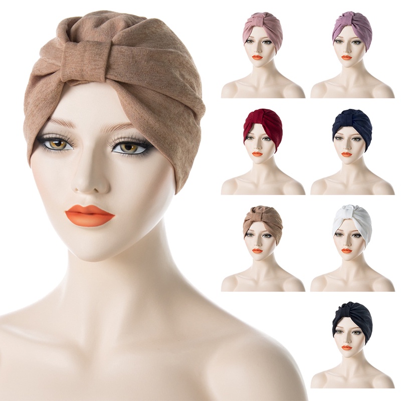 Ygt Mũ Turban Thắt Nút Màu Trơn Thời Trang Cho Phụ Nữ Hồi Giáo