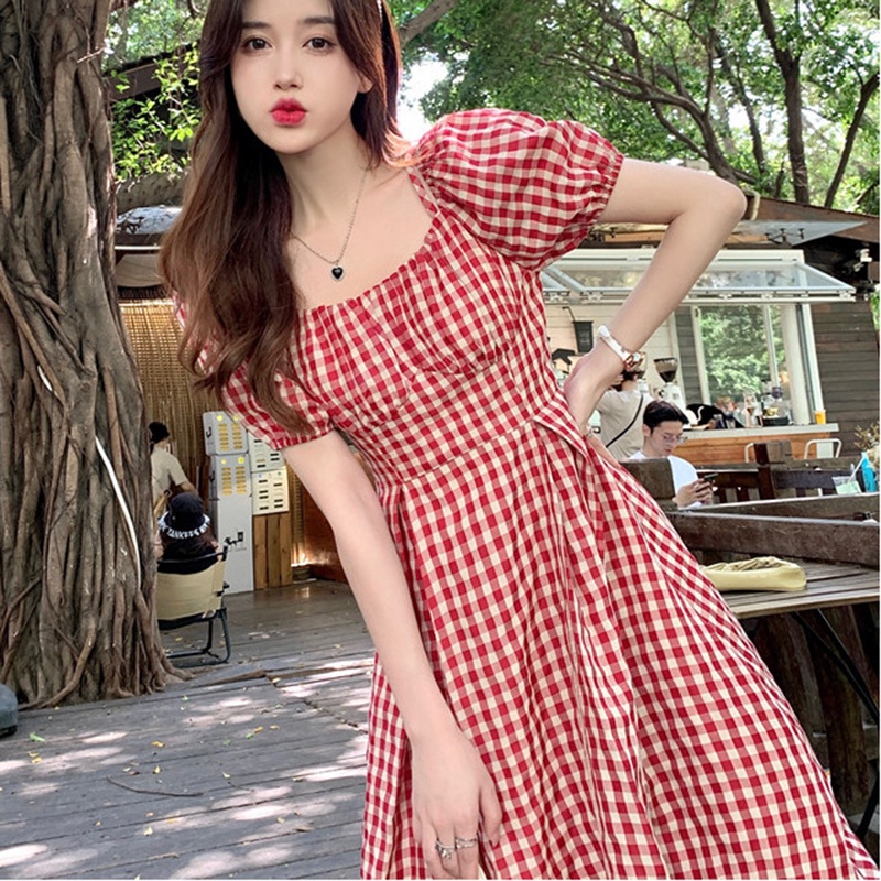 IELGY  Đầm Hai Dây Ôm Dáng Họa Tiết Kẻ Sọc Màu Đỏ Phong Cách hong kong Cổ Điển Thời Trang Cho Nữ