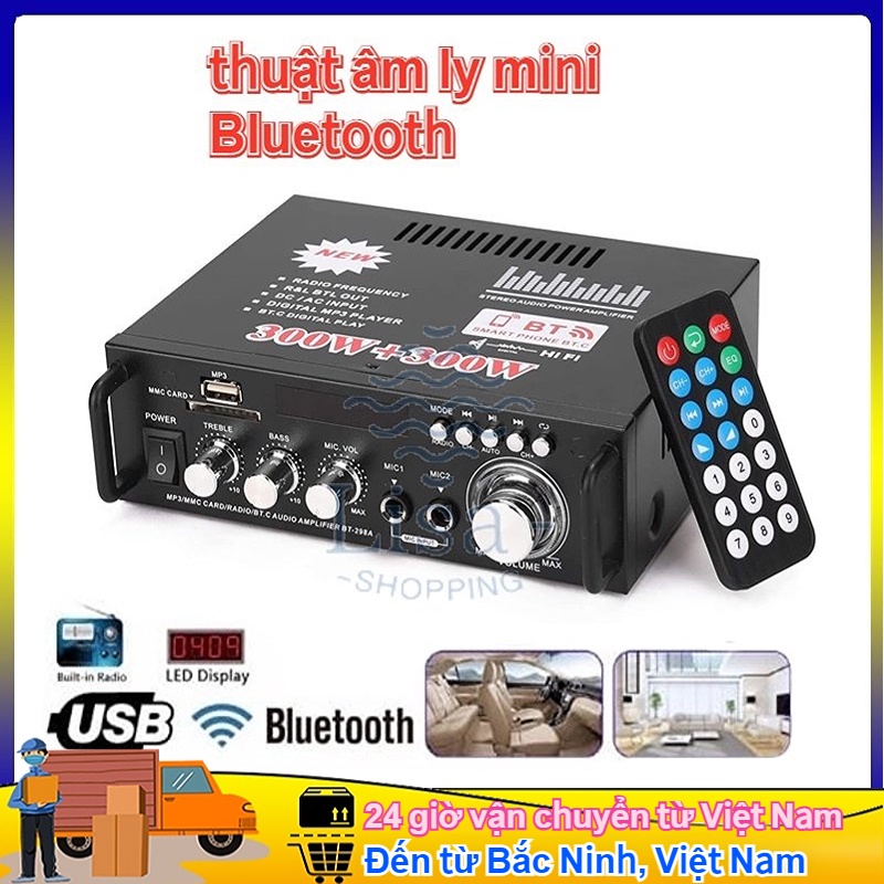thuật âm ly Amply Karaoke mini, Amly Mini Bluetooth BT-298A hàng cao cấp loại (cổng 12v,220v) thuật âm ly mini Blueto