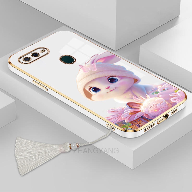ốp lưng oppo a5s a12 a7 f9 Ốp Điện Thoại Tpu Dẻo Mạ Màu Gradient In Hình Thỏ Kèm Dây Đeo Cho oppo a5s a12 a7 f9