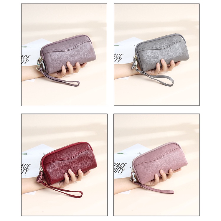 Genodern Ví Da Bò Đựng Điện Thoại Có Khóa Kéo Đôi Dành Cho Nữ