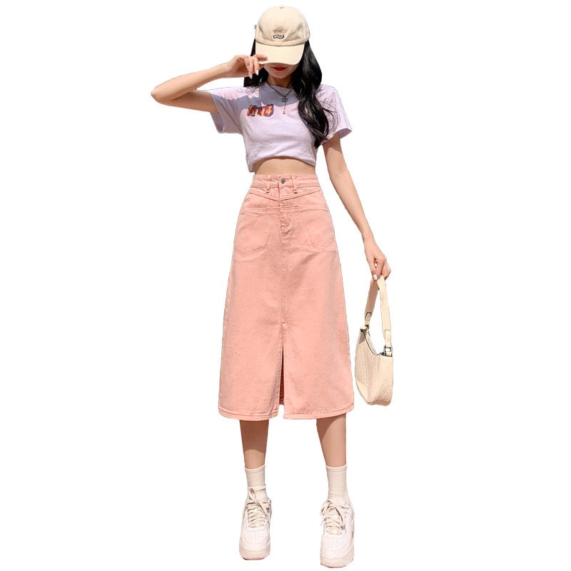 Chân Váy Denim Hồng Lưng Cao Dáng Chữ A Xẻ Tà Thời Trang Xuân Thu Phong Cách Mới 2023 Dành Cho Bạn Nữ
