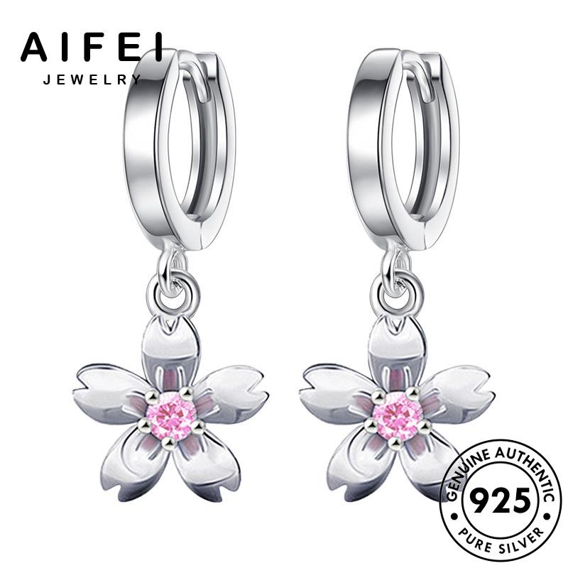 AIFEI JEWELRY xỏ khuyên phụ kiện quốc tai tua sức vành hàn nguyên thể tròn hồng cương Thời kim bạc bông hoa đơn bản nữ giản thật tinh thời 925 trang E382