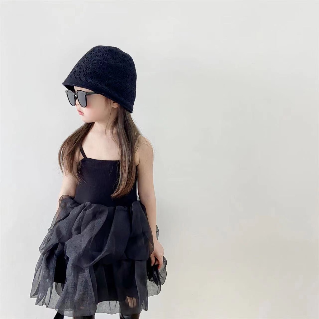 Đầm Công Chúa Hai Dây Màu Trắng Đen Thời Trang Mùa Hè Cho Bé Gái 0-4 Tuổi