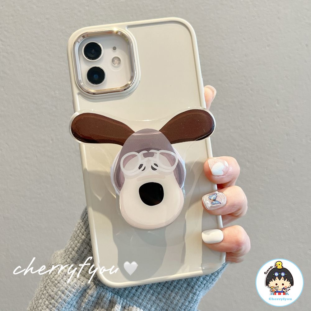 Ốp Điện Thoại TPU Mềm Chống Sốc Chống Bụi Màu Trơn Có Giá Đỡ Hình Cún Cho IPhone 11 12 13 14 Pro Max