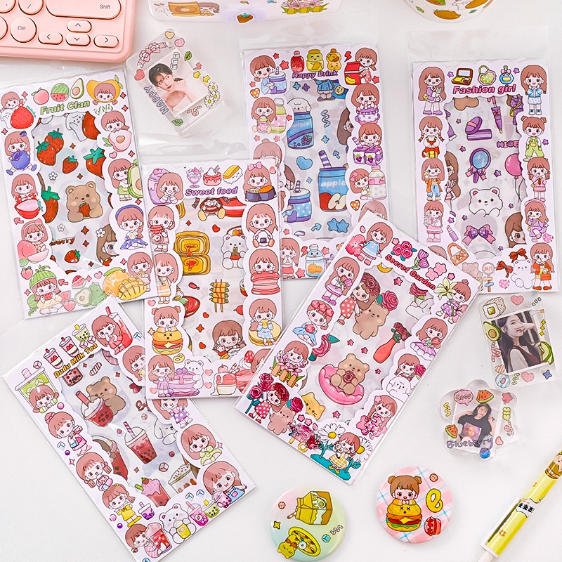 Bộ 6 Tấm Sticker Dán Trang Trí Sổ Tay Diy Hình Cô Gái Dễ Thương Xinh Xắn