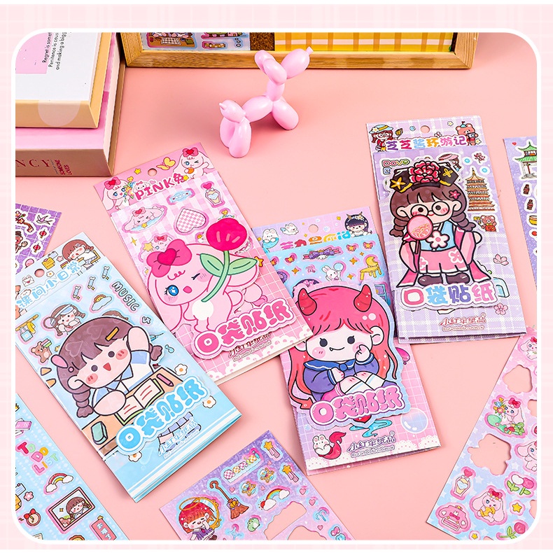 Bộ 6 Tấm Nhãn Dán Hoạt Hình Màu Laser Goo Dễ Thương Cho Bé Gái