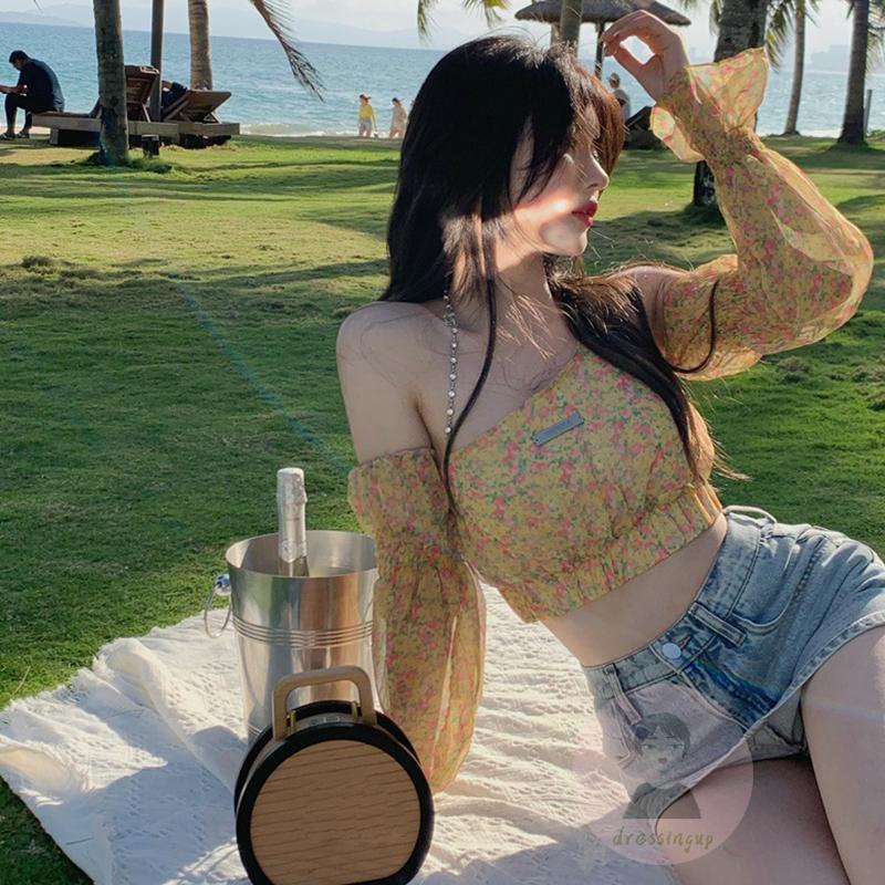 Áo Thun Nữ Tay Dài Hở Lưng Họa Tiết Hoa Thời Trang Quyến Rũ