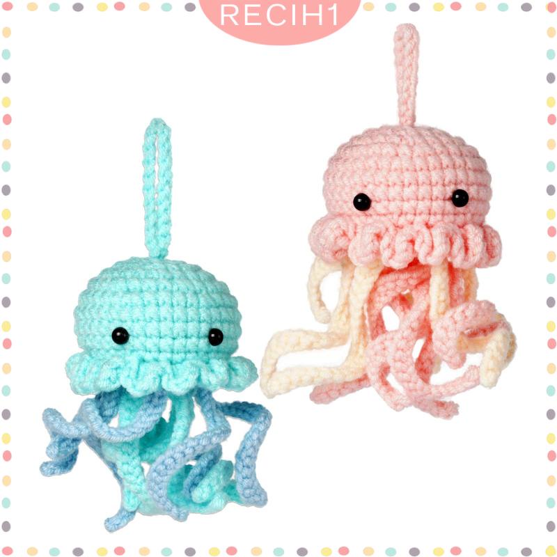 [Recih] Bộ Đồ Chơi Đan Móc Bằng Tay Hình Sứa Biển / Động Vật Thủ Công Để Bàn Trang Trí Cho Người Mới Bắt Đầu