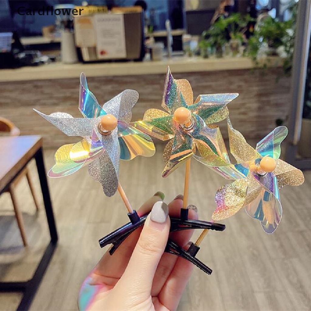 &lt; Cardflower &gt; Kẹp Tóc Bằng Nhựa Đính Kim Sa Laser Hình Cối Xay Gió Nhiều Màu Sắc Ngọt Ngào Cho Bé Gái Sinh