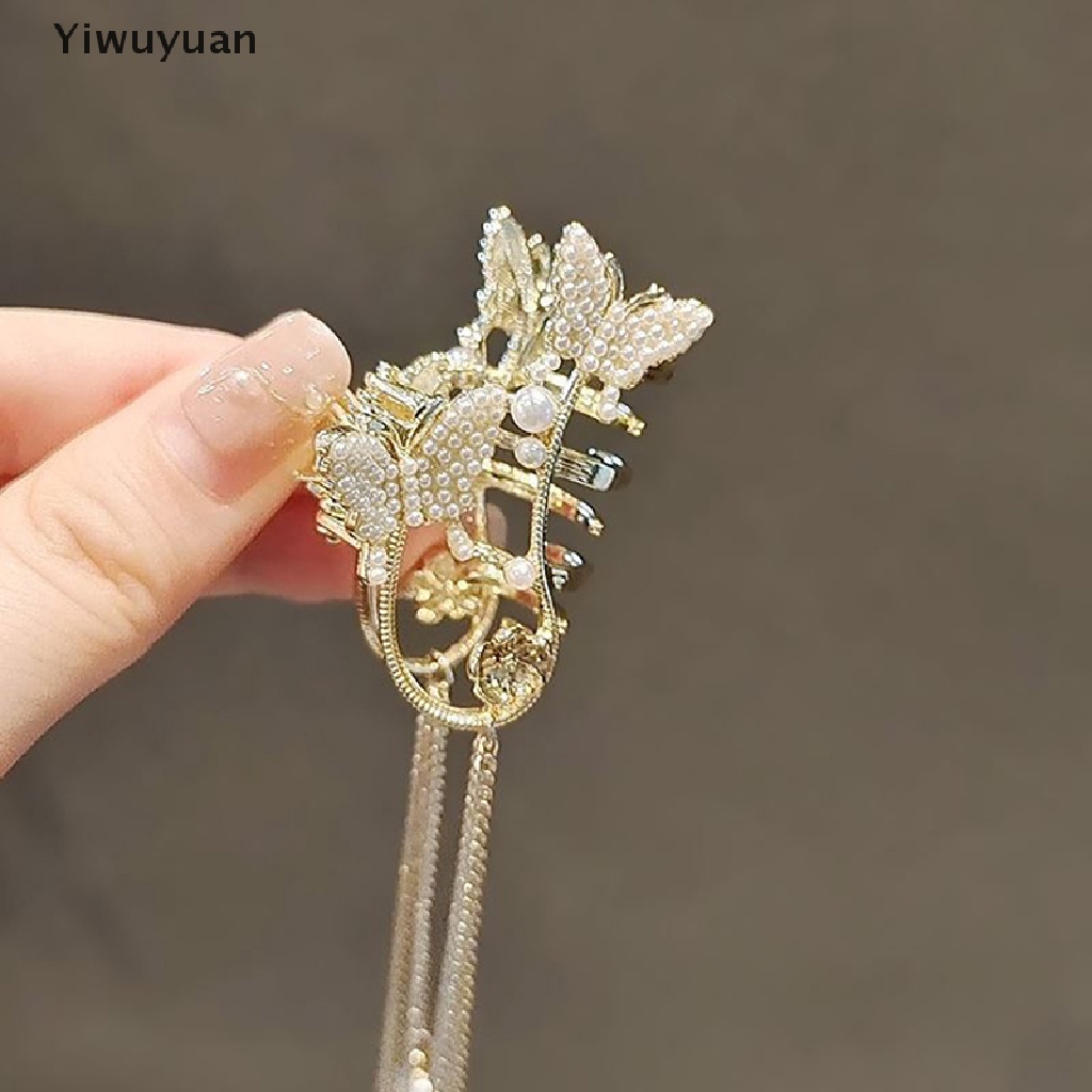 < Yiwuyuan > Kẹp Tóc Bướm Vàng Đính Kim Cương Giả Thanh Lịch Phong Cách Hàn Quốc Cho Nữ