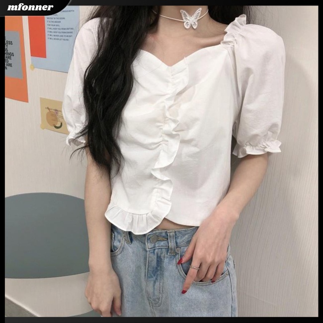 Áo Thun Tay Ngắn Cổ Vuông Màu Sắc Thanh Lịch Dành Cho Nữ