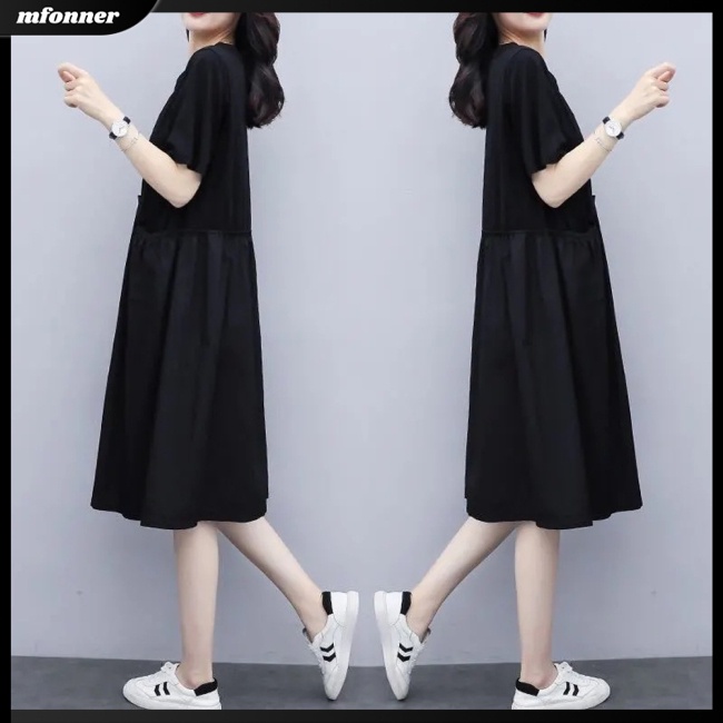 Đầm Chữ A Tay Ngắn Cổ Tròn Màu Sắc Đơn Giản Thanh Lịch Dành Cho Nữ